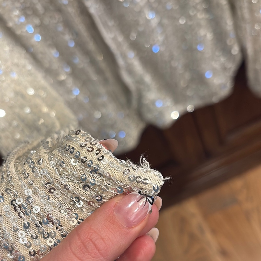 POL Sequin Button-Up Shirt Jacket in Sparkling Cream - Picture 2 of 5
